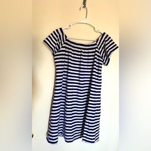 Maternity off the shoulder dress. Blue and white